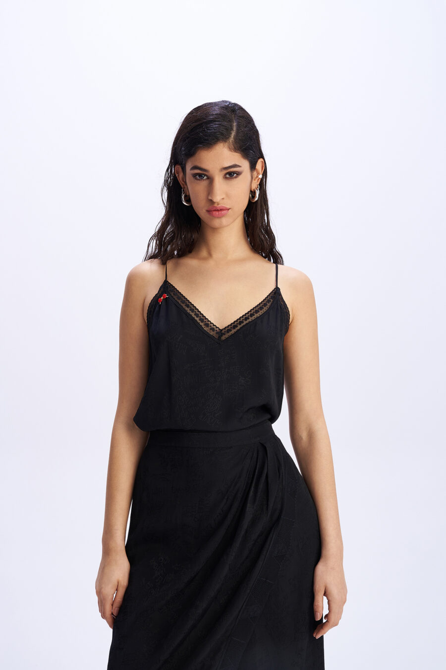 Μαύρο Μίντι Silky Ζακάρ Slip Φόρεμα DARK DIVA - Image 3