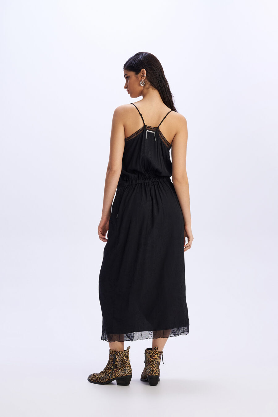 Μαύρο Μίντι Silky Ζακάρ Slip Φόρεμα DARK DIVA - Image 5
