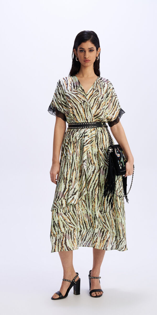 Πράσινο Animal Printed Μίντι Φόρεμα STARRY WHISPERS