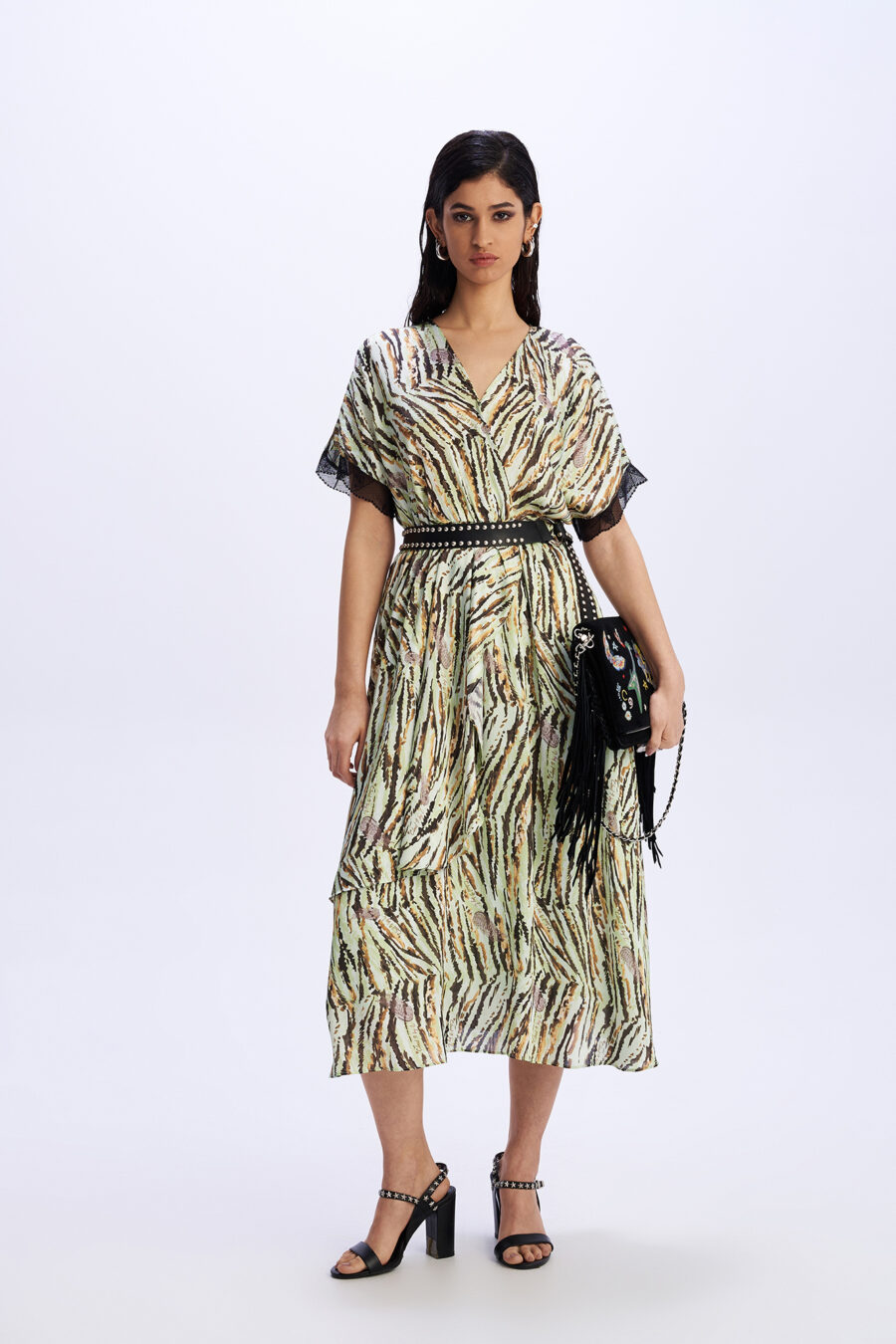 Πράσινο Animal Printed Μίντι Φόρεμα STARRY WHISPERS