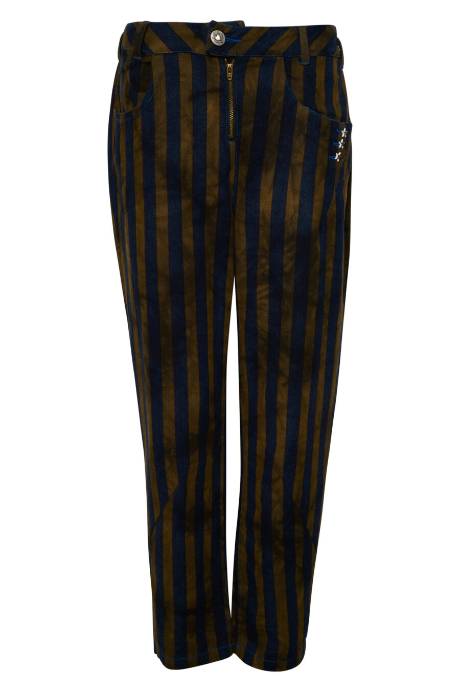 Vintage Λαδί Ριγέ Denim Παντελόνι METAL HEART - Image 2