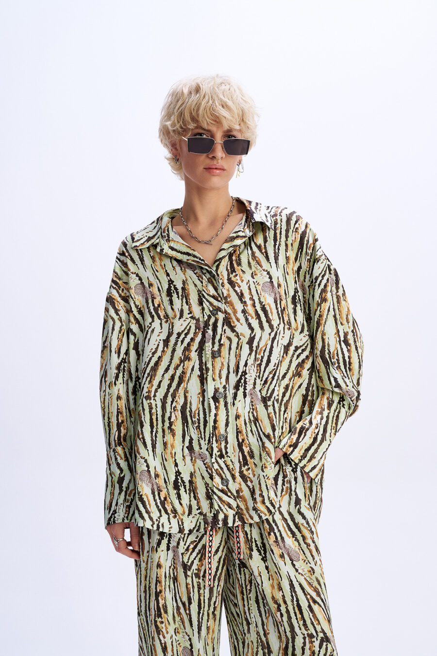 Πράσινο Animal Printed Oversized Πουκάμισο DESERT BLOOM - Image 3