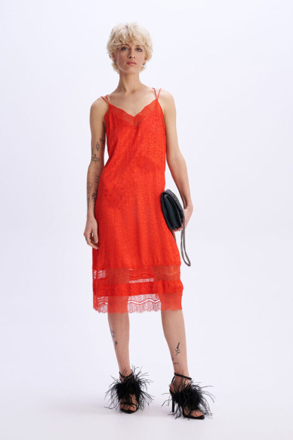 Κόκκινο Ανοιχτό Κοντό Silky Slip Φόρεμα EXOTIC SPIRIT